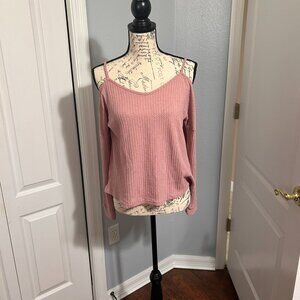 Shein Ribbed Cold Shoulder Long Sleeve Shirt size small